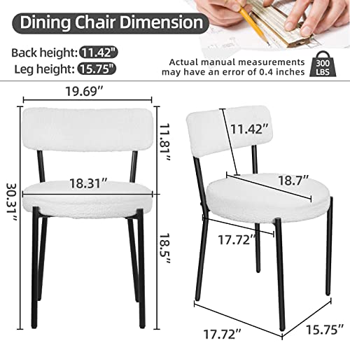 Sucrever Dining Chairs Set of 4, White, Upholstered Mid Century Modern Kitchen Dining Room Chairs with Black Metal Leg/Backrest, Boucle Velvet Accent Dining Chairs for Living Room Bedroom