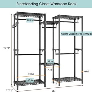 Fancihabor Clothes Rack, Heavy Duty Clothing Racks for Hanging Clothes, Freestanding & L-shaped Closet Free Switching (Diameter 1.0 inch, Black)