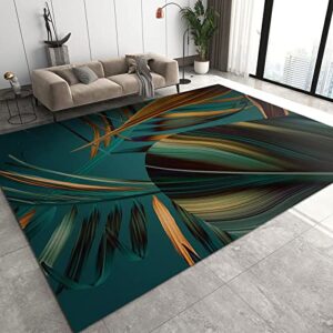 qinyun vintage dark green area rug, green yellow banana leaf indoor rug, large area rug non-slip soft and durable, suitable for apartment bedroom living room dining room-3ft×5ft