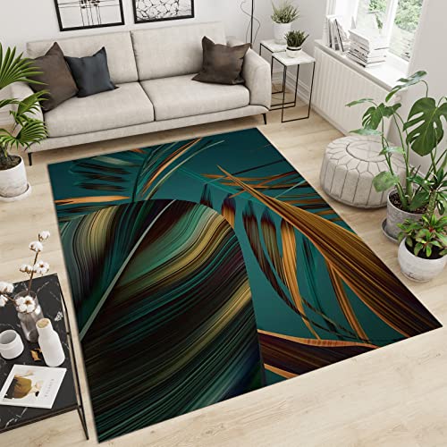QINYUN Vintage Dark Green Area Rug, Green Yellow Banana Leaf Indoor Rug, Large Area Rug Non-Slip Soft and Durable, Suitable for Apartment Bedroom Living Room Dining Room-3ft×5ft