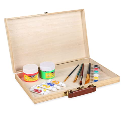 Ciieeo 1pc box Collection Clasp DIY Pigment Khaki Jewelry Locking Household Students Case Colored Trunks Projects Painting Natural Delicate Storage Stash Wood Supplies Empty Lid Artist