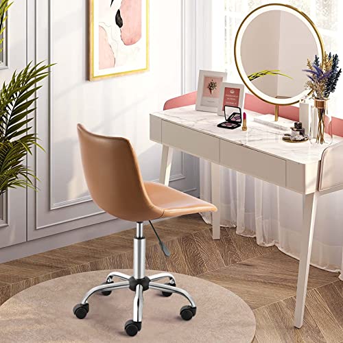 OFIKA Mid Back PU Leather Task Chair,Home Office Desk Chairs with Wheels, Leather Swivel Office Chair for Office, Home, Make Up,Small Space, Bed Room