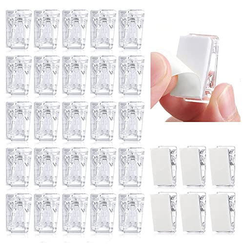 Self Adhesive Clips, Plastic Sticky Clips, Double-Sided Adhesive Spring Clips, Wall Clips, Shower Curtain Clips, Poster Clips Picture Hanging Clips for Home and Office (25 Pack, Clear)