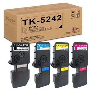 4 pack tk-5242 p5026cdw toner cartridge set, lve compatible tk5242 toner replacement for kyocera tk-5242k tk-5242c tk-5242m tk-5242y toner ecosys p5026cdn p5026cdw m5526cdn m5526cdw printer (k/c/m/y)