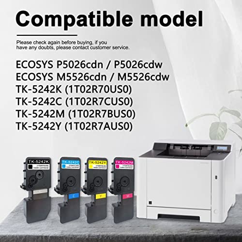 4 Pack TK-5242 P5026CDW Toner Cartridge Set, LVE Compatible TK5242 Toner Replacement for Kyocera TK-5242K TK-5242C TK-5242M TK-5242Y Toner ECOSYS P5026cdn P5026cdw M5526cdn M5526cdw Printer (K/C/M/Y)