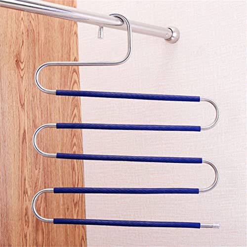 5 Pack S-Shape Stainless Steel Trousers Pants Hangers 5 Layers Closet Hanger Space Save Storage Organizer for Scarf Tie Clothes Towel Hanging