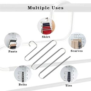 5 Pack S-Shape Stainless Steel Trousers Pants Hangers 5 Layers Closet Hanger Space Save Storage Organizer for Scarf Tie Clothes Towel Hanging