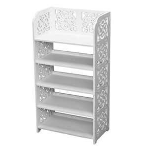 leemas white wood plastic shoe cabinet carved shoe rack white chic hollow shoe tower baroque free standing shoes storage organizer closet shelves holder container (16.54 x 9.45 x 31.5), 5 tiers