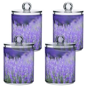 Kigai 2 Pack Purple Lavenders Qtip Holder Dispenser for Cotton Ball, Cotton Swab, Cotton Round Pads, Floss -Clear Plastic Apothecary Jar Set for Bathroom Canister Storage Organization