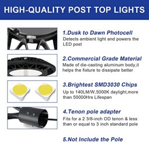 LED Post Top Light with Photocell Dusk to Dawn, 20W-30W-40W-60W Power Tunable,3CCT 3000K-4000K-5000K LED Circular Street Area Pole Light, for Courtyard Garden Street Lighting IP65 DLC&ETL Listed