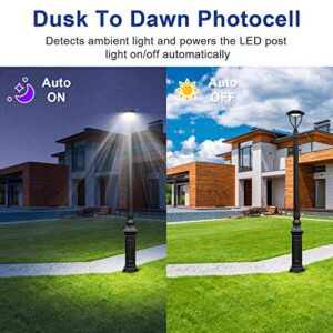 LED Post Top Light with Photocell Dusk to Dawn, 20W-30W-40W-60W Power Tunable,3CCT 3000K-4000K-5000K LED Circular Street Area Pole Light, for Courtyard Garden Street Lighting IP65 DLC&ETL Listed