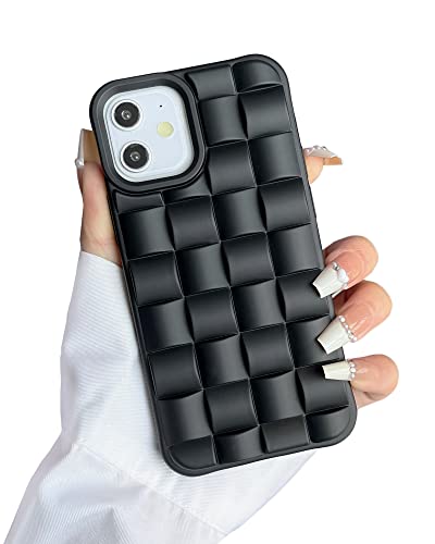 Ginkgonut Compatible with iPhone 12 Case or iPhone 12 Pro Case for Women/Girls, Cute 3D Laid Desgin Soft Silicone Shockproof Raised Bumper Corners Case for iPhone 12 / iPhone 12 Pro （Black）