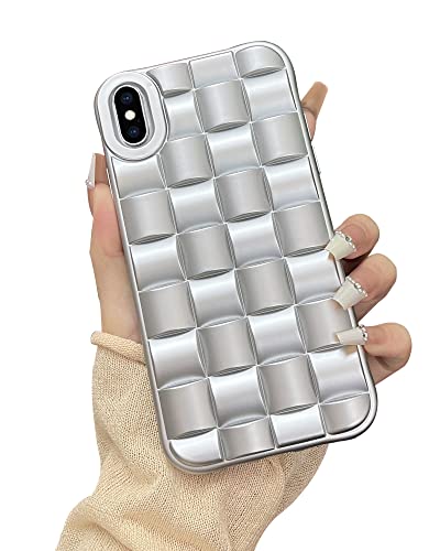 Ginkgonut Compatible with iPhone X/XS Case for Women/Girls, Cute 3D Laid Desgin Soft Silicone Shockproof Raised Bumper Corners Case for iPhone X/XS（Silver）