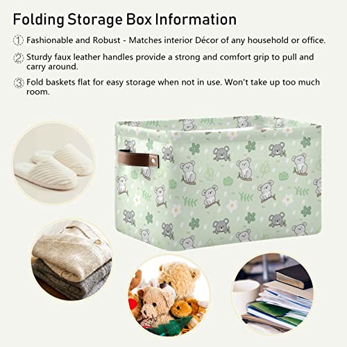 Kigai Collapsible Storage Basket with Handles, Cartoon Koala Canvas Fabric Storage Bins Toys Clothes Organizer for Bedroom, Nursery, Shelves, Closets (2PACK)