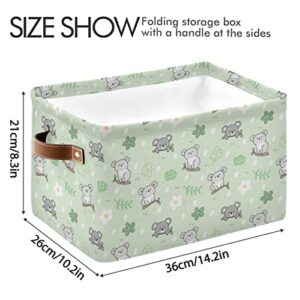 Kigai Collapsible Storage Basket with Handles, Cartoon Koala Canvas Fabric Storage Bins Toys Clothes Organizer for Bedroom, Nursery, Shelves, Closets (2PACK)