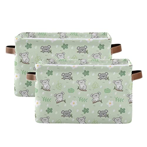 Kigai Collapsible Storage Basket with Handles, Cartoon Koala Canvas Fabric Storage Bins Toys Clothes Organizer for Bedroom, Nursery, Shelves, Closets (2PACK)