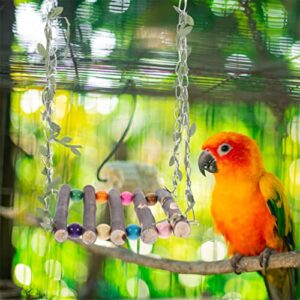 POPETPOP Bird Swing Perch Parrot Cage Hanging Toy Wooden Parrot Toy Wooden Cage Hammock Stands for Parakeets Cockatiels Conures Macaws Finches Accessory