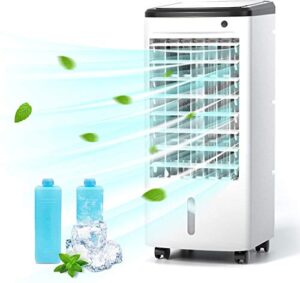 evaporative air cooler, temeike 3-in-1 portable air conditioners for 1 room, windowless swamp cooler w/ 3 modes & 3 speeds, 70° oscillation, remote, timer, evaporative cooler for room indoor office