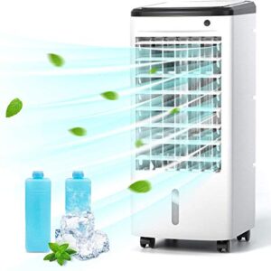 Evaporative Air Cooler, TEMEIKE 3-IN-1 Portable Air Conditioners for 1 Room, Windowless Swamp Cooler w/ 3 Modes & 3 Speeds, 70° Oscillation, Remote, Timer, Evaporative Cooler for Room Indoor Office