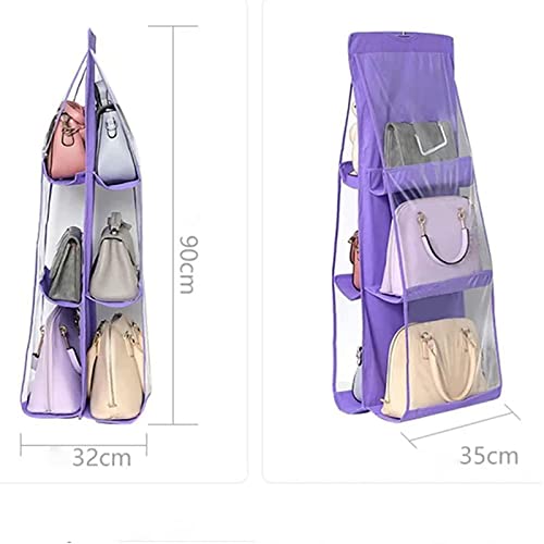 Dosurgorn Double-Sided Six-Layer Hanging Storage Bag, 6 Pockets Hanging Closet Storage Bag, High Capacity Transparent Collapsible Non-Woven Hanging Handbag Storage Hanging Bag, 90CM*35CM*32CM (Gray)