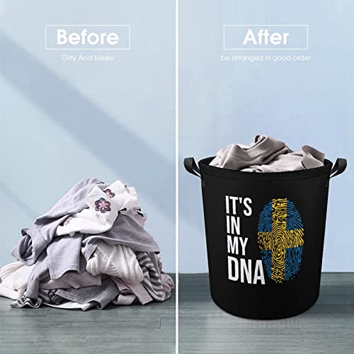 It's in My DNA Sweden Flag Large Laundry Basket Hamper Bag Washing with Handles for College Dorm Portable