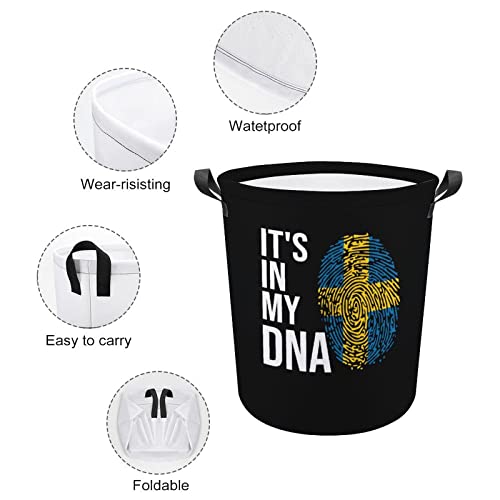 It's in My DNA Sweden Flag Large Laundry Basket Hamper Bag Washing with Handles for College Dorm Portable