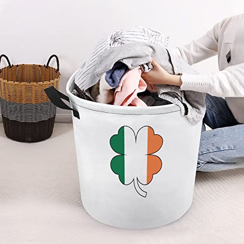 Patrick's Day Clover Leaf Large Laundry Basket Hamper Bag Washing with Handles for College Dorm Portable