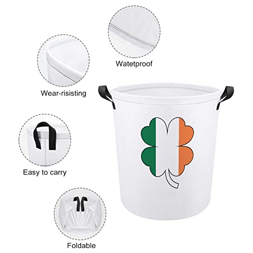 Patrick's Day Clover Leaf Large Laundry Basket Hamper Bag Washing with Handles for College Dorm Portable