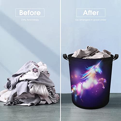 Fantasy Unicorn Large Laundry Basket Hamper Bag Washing with Handles for College Dorm Portable