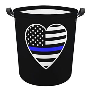 police thin blue line american flag large laundry basket hamper bag washing with handles for college dorm portable