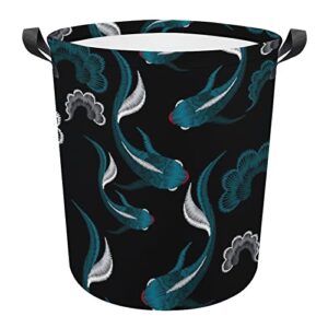 ethnic koi fish large laundry basket hamper bag washing with handles for college dorm portable