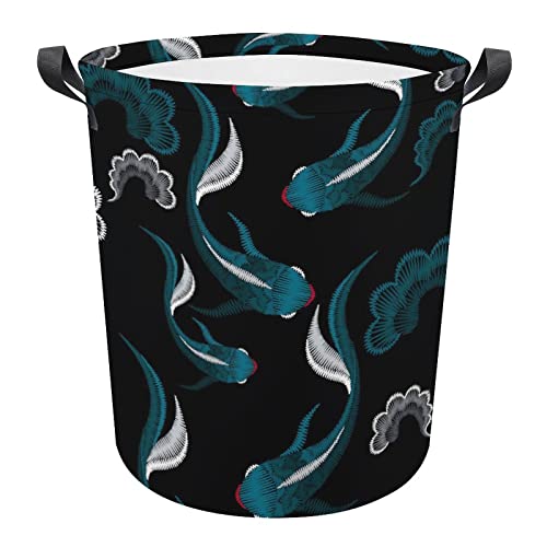 Ethnic Koi Fish Large Laundry Basket Hamper Bag Washing with Handles for College Dorm Portable