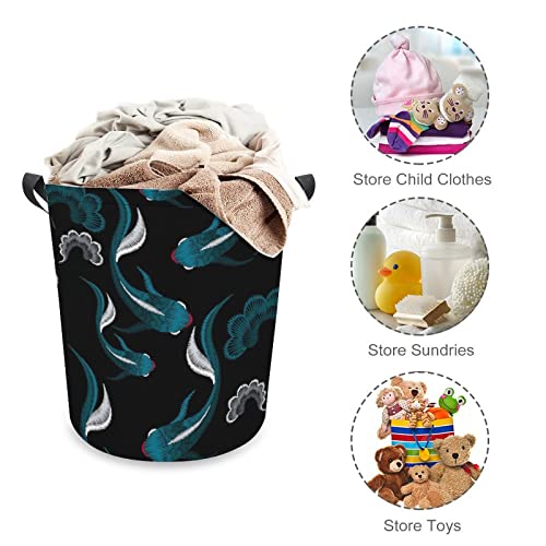 Ethnic Koi Fish Large Laundry Basket Hamper Bag Washing with Handles for College Dorm Portable