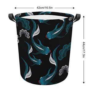 Ethnic Koi Fish Large Laundry Basket Hamper Bag Washing with Handles for College Dorm Portable