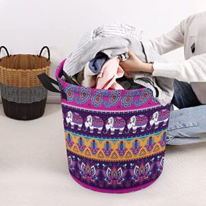 Paisley Hamsa and Indian Elephant Large Laundry Basket Hamper Bag Washing with Handles for College Dorm Portable