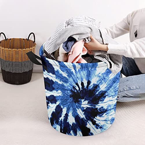 Blue Tie Dye Large Laundry Basket Hamper Bag Washing with Handles for College Dorm Portable