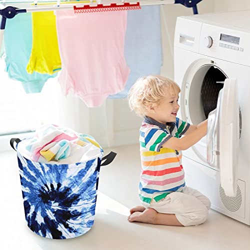 Blue Tie Dye Large Laundry Basket Hamper Bag Washing with Handles for College Dorm Portable