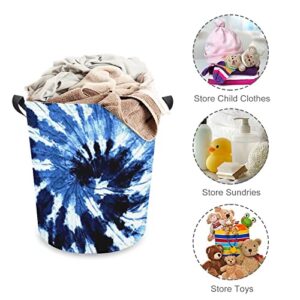 Blue Tie Dye Large Laundry Basket Hamper Bag Washing with Handles for College Dorm Portable