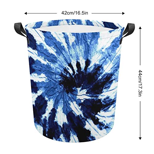 Blue Tie Dye Large Laundry Basket Hamper Bag Washing with Handles for College Dorm Portable