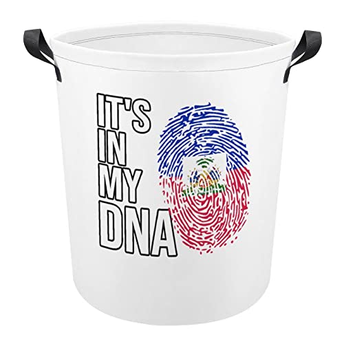 It's in My DNA Haiti Flag Large Laundry Basket Hamper Bag Washing with Handles for College Dorm Portable