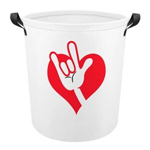 american sign language i love you large laundry basket hamper bag washing with handles for college dorm portable