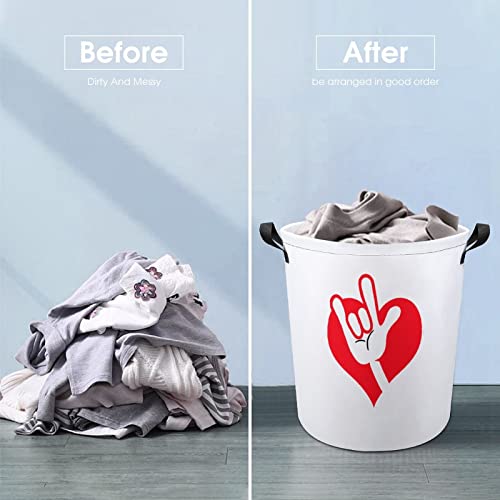 American Sign Language I Love You Large Laundry Basket Hamper Bag Washing with Handles for College Dorm Portable