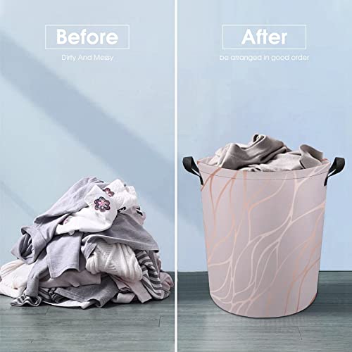 Rose Gold Marble Pattern Printing Large Laundry Basket Hamper Bag Washing with Handles for College Dorm Portable