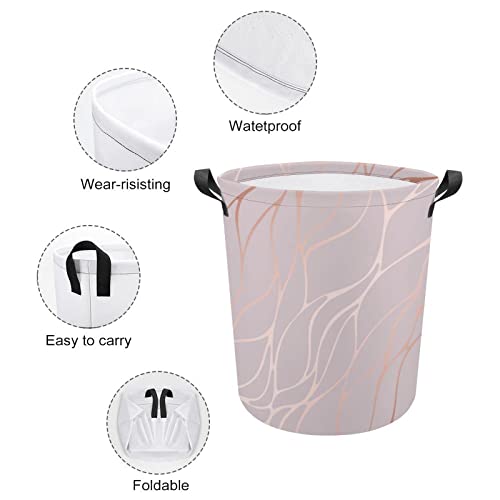 Rose Gold Marble Pattern Printing Large Laundry Basket Hamper Bag Washing with Handles for College Dorm Portable