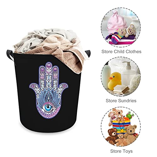 Tribal Fatima Hand Large Laundry Basket Hamper Bag Washing with Handles for College Dorm Portable