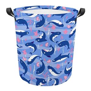 cute sharks large laundry basket hamper bag washing with handles for college dorm portable