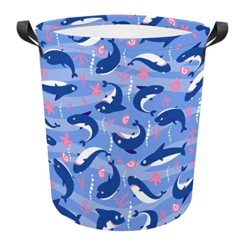 Cute Sharks Large Laundry Basket Hamper Bag Washing with Handles for College Dorm Portable