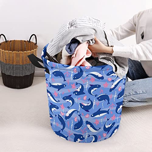 Cute Sharks Large Laundry Basket Hamper Bag Washing with Handles for College Dorm Portable