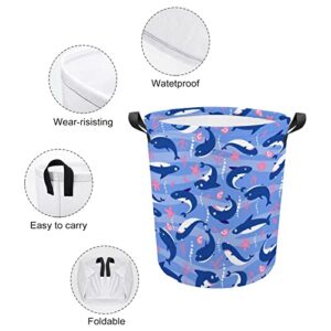 Cute Sharks Large Laundry Basket Hamper Bag Washing with Handles for College Dorm Portable