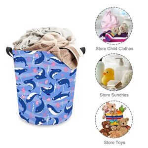 Cute Sharks Large Laundry Basket Hamper Bag Washing with Handles for College Dorm Portable